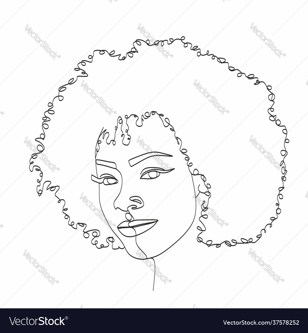 Line art woman face drawing black woman afro Vector Image