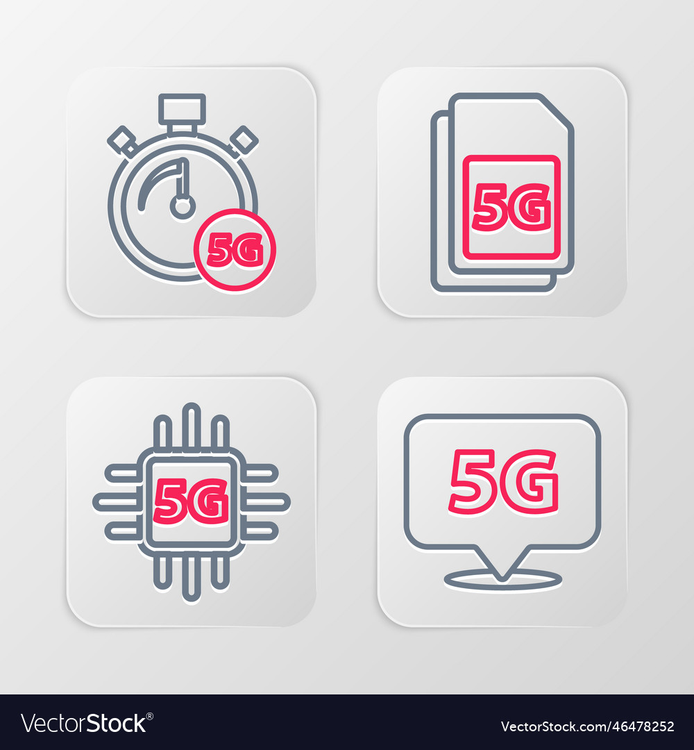 Set line location 5g network processor sim card vector image Set line location 5g network processor sim card