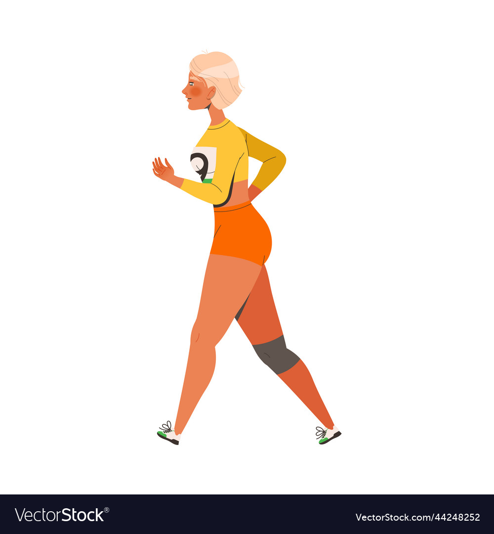 Woman character participating in marathon walking