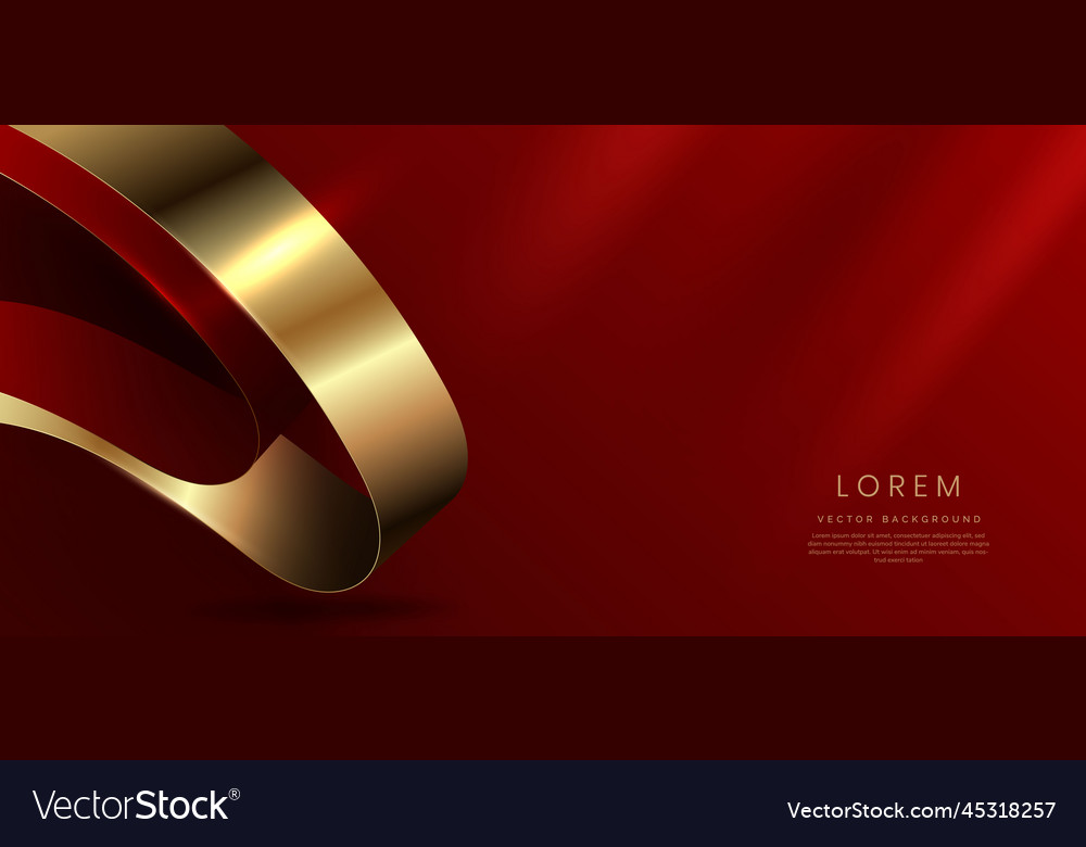 Abstract 3d gold curved red ribbon