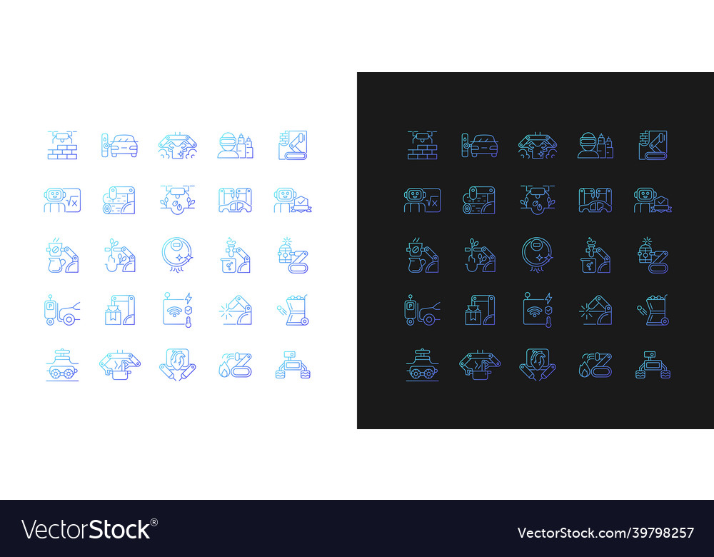 Automation gradient icons set for dark and light vector image Automation gradient icons set for dark and light