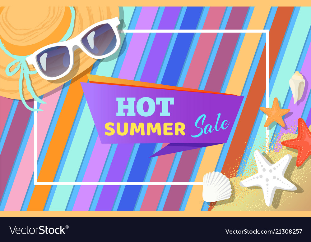 Hot summer sale poster with summertime attributes