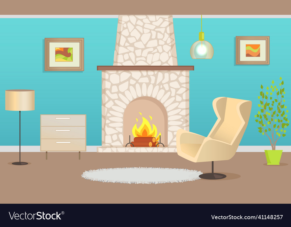 Interior of flat with chimney and furniture