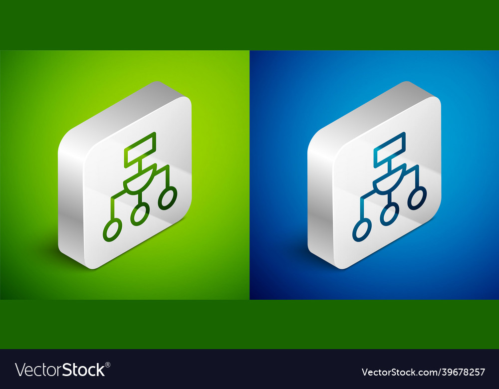 Isometric line algorithm icon isolated on green vector image Isometric line algorithm icon isolated on green