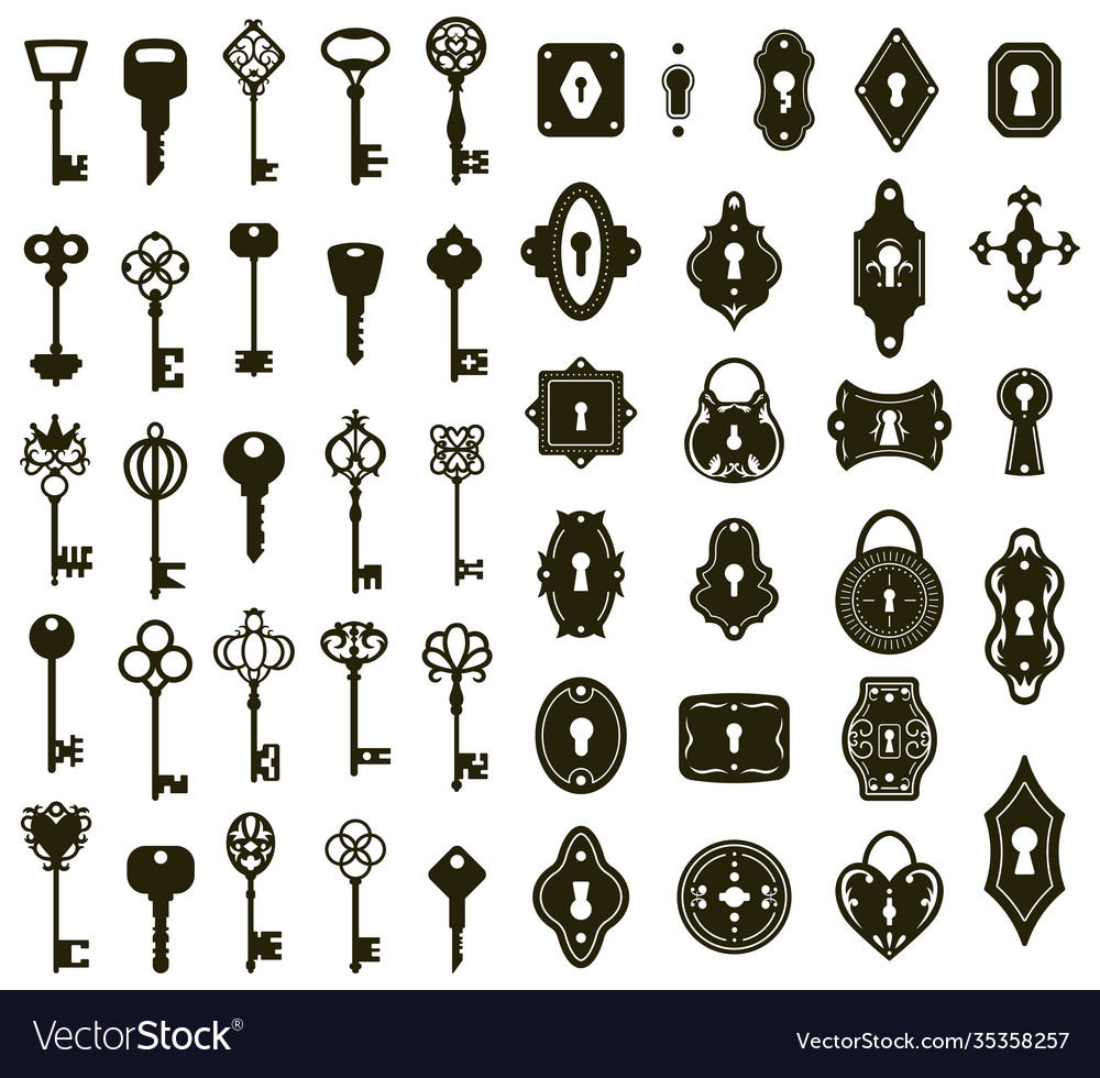 Keys and keyholes vintage house door Royalty Free Vector