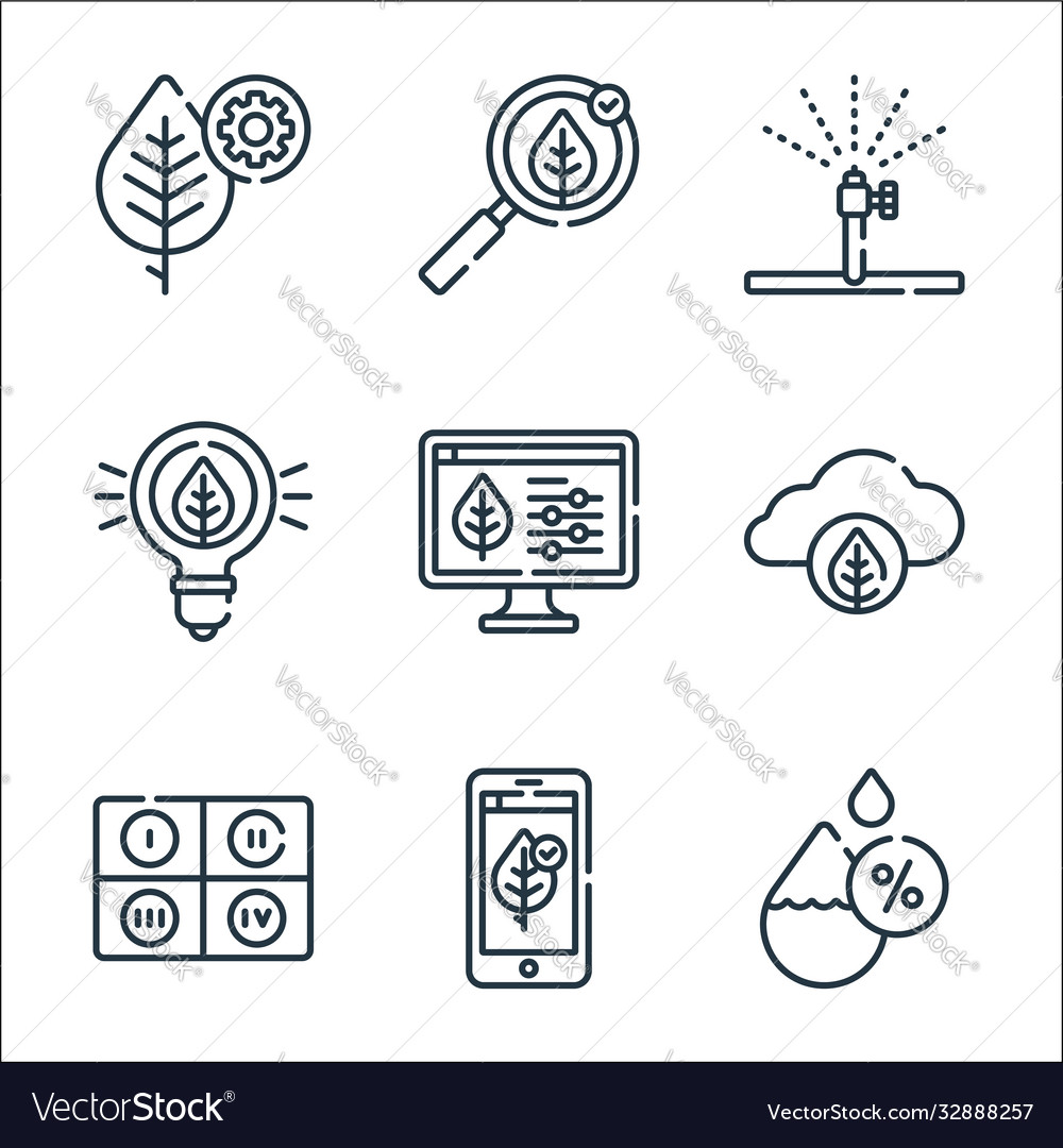 Smart farm line icons linear set quality vector image Smart farm line icons linear set quality