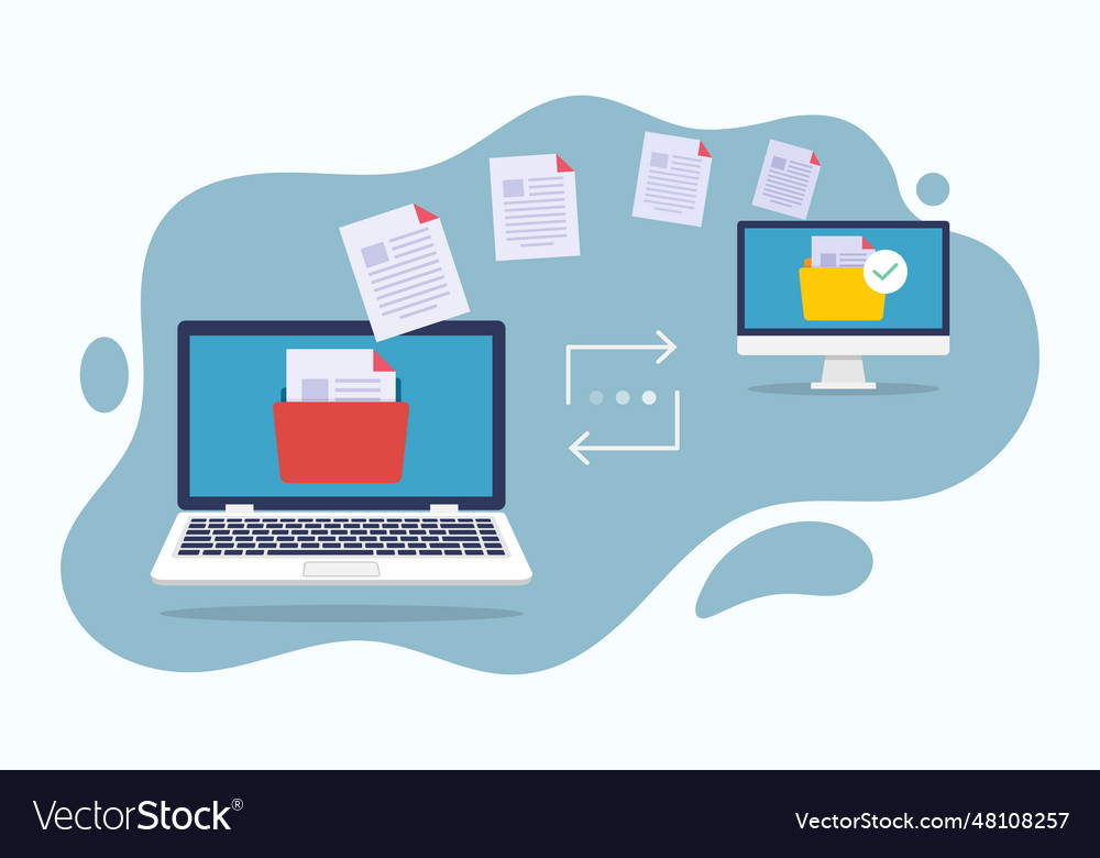 Transfer file of data between laptop and computer vector image Transfer file of data between laptop and computer
