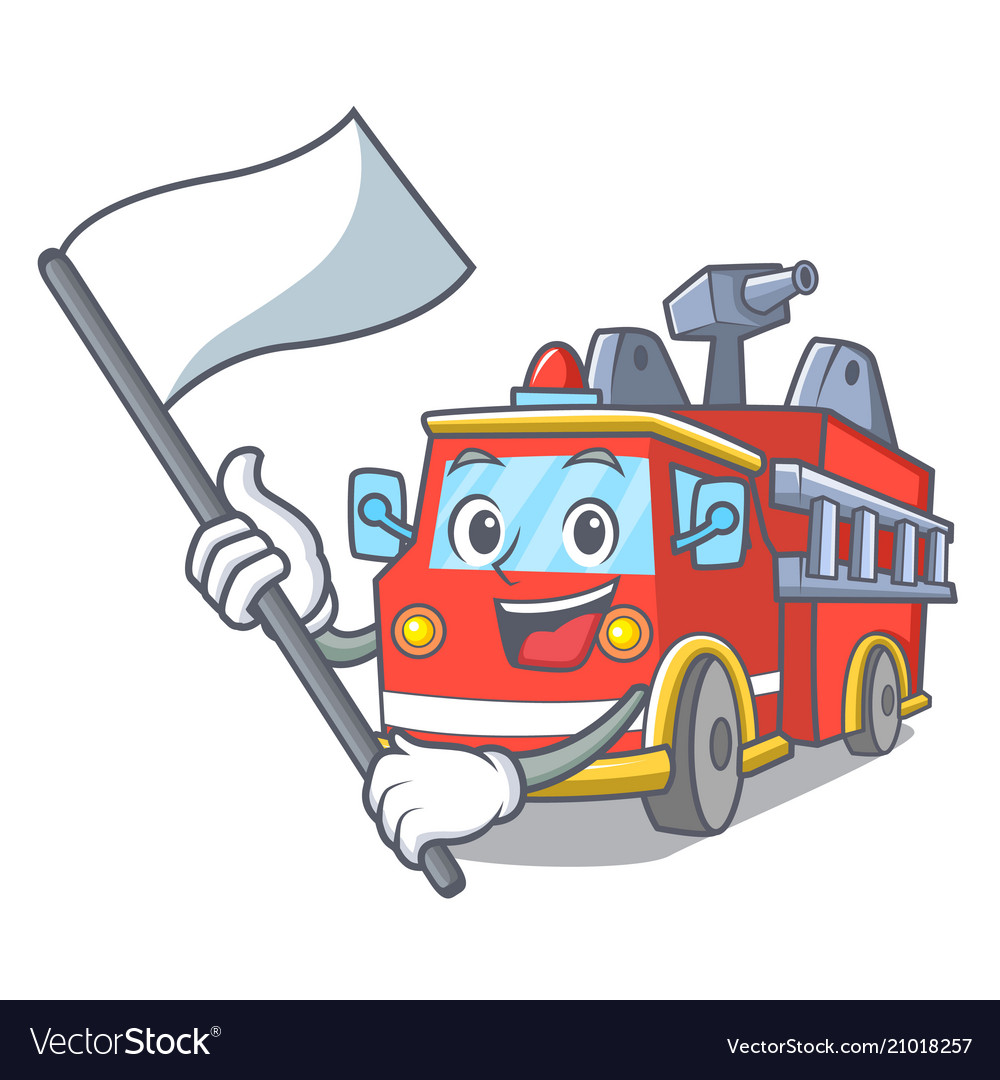 Mit Flagge Feuerwehrwagen Maskottchen