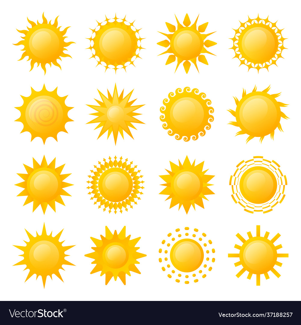 Yellow sun icon set image Royalty Free Vector Image