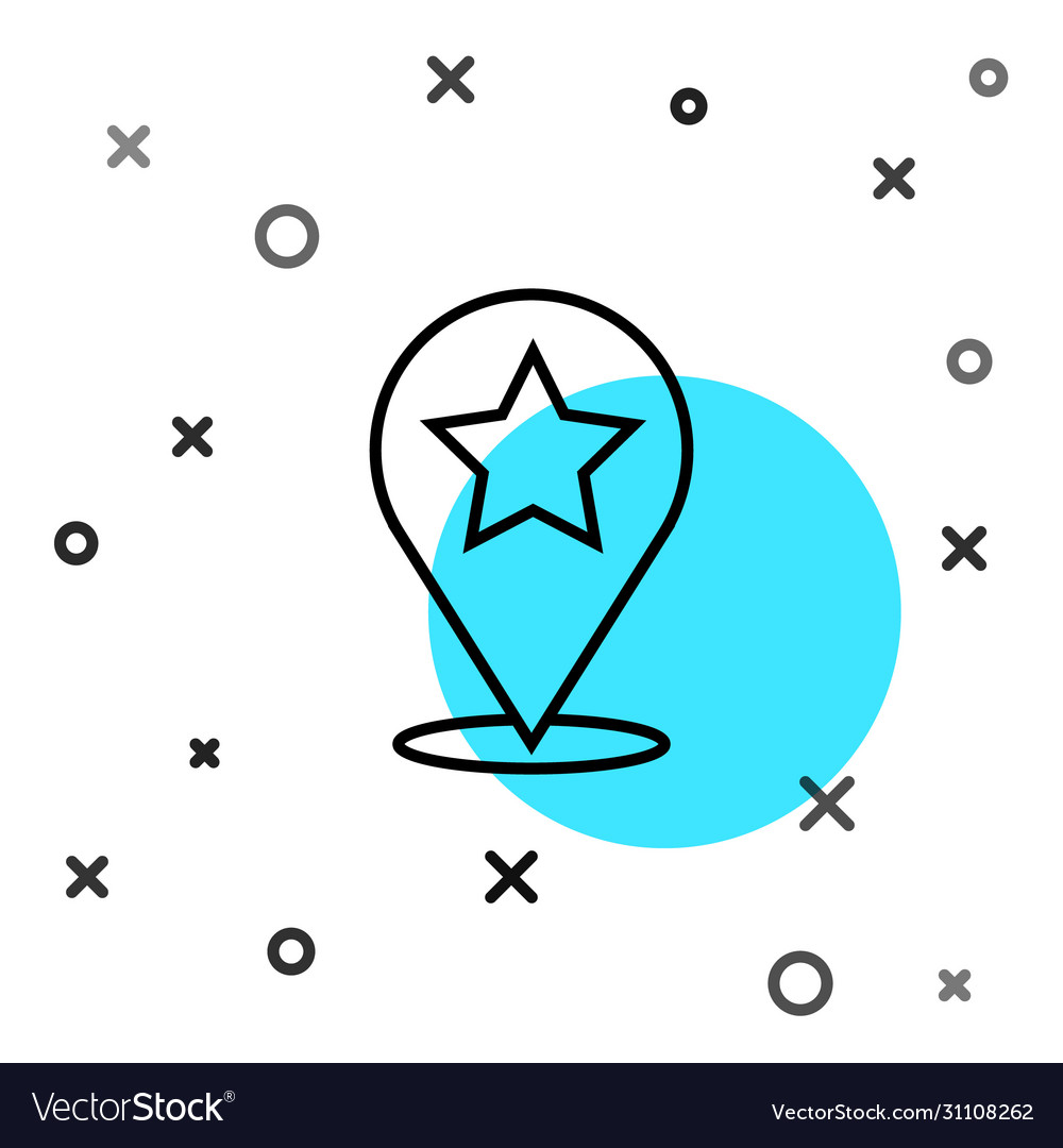 Black line map pointer with star icon isolated vector image Black line map pointer with star icon isolated
