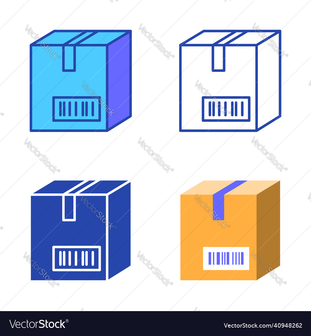 Box with barcode icon set in flat and line style