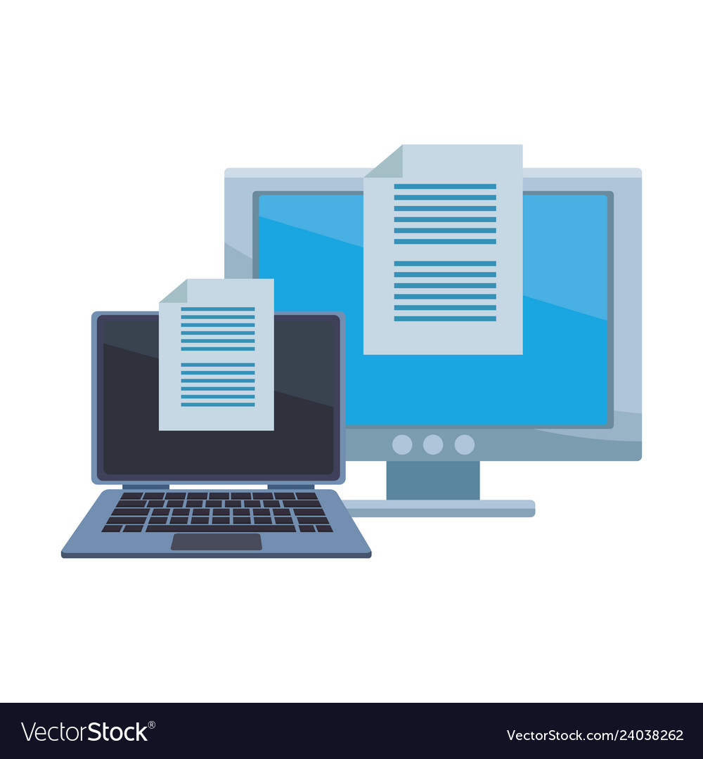 Computer with documents Vector Image Computer with documents