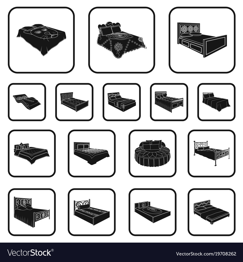 Different beds black icons in set collection Vector Image