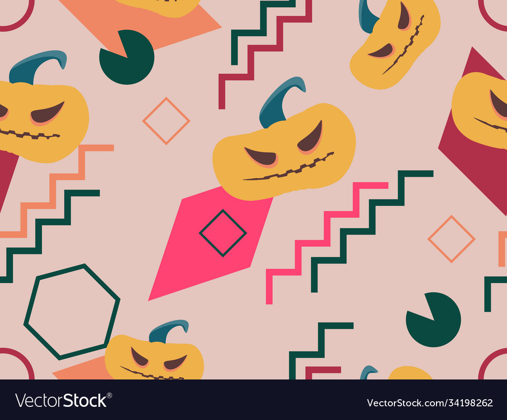 Halloween seamless pattern with scary pumpkins