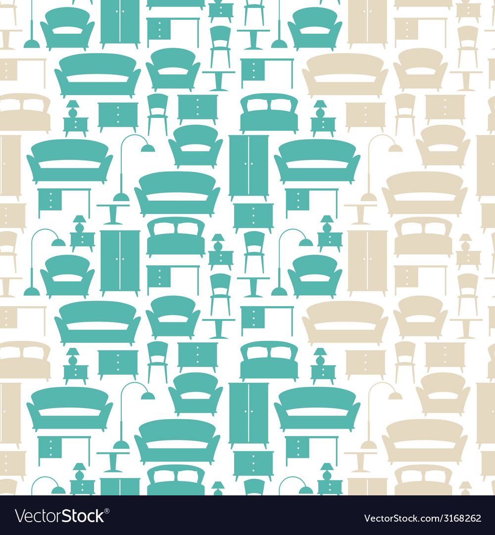 Interior seamless pattern with furniture in retro