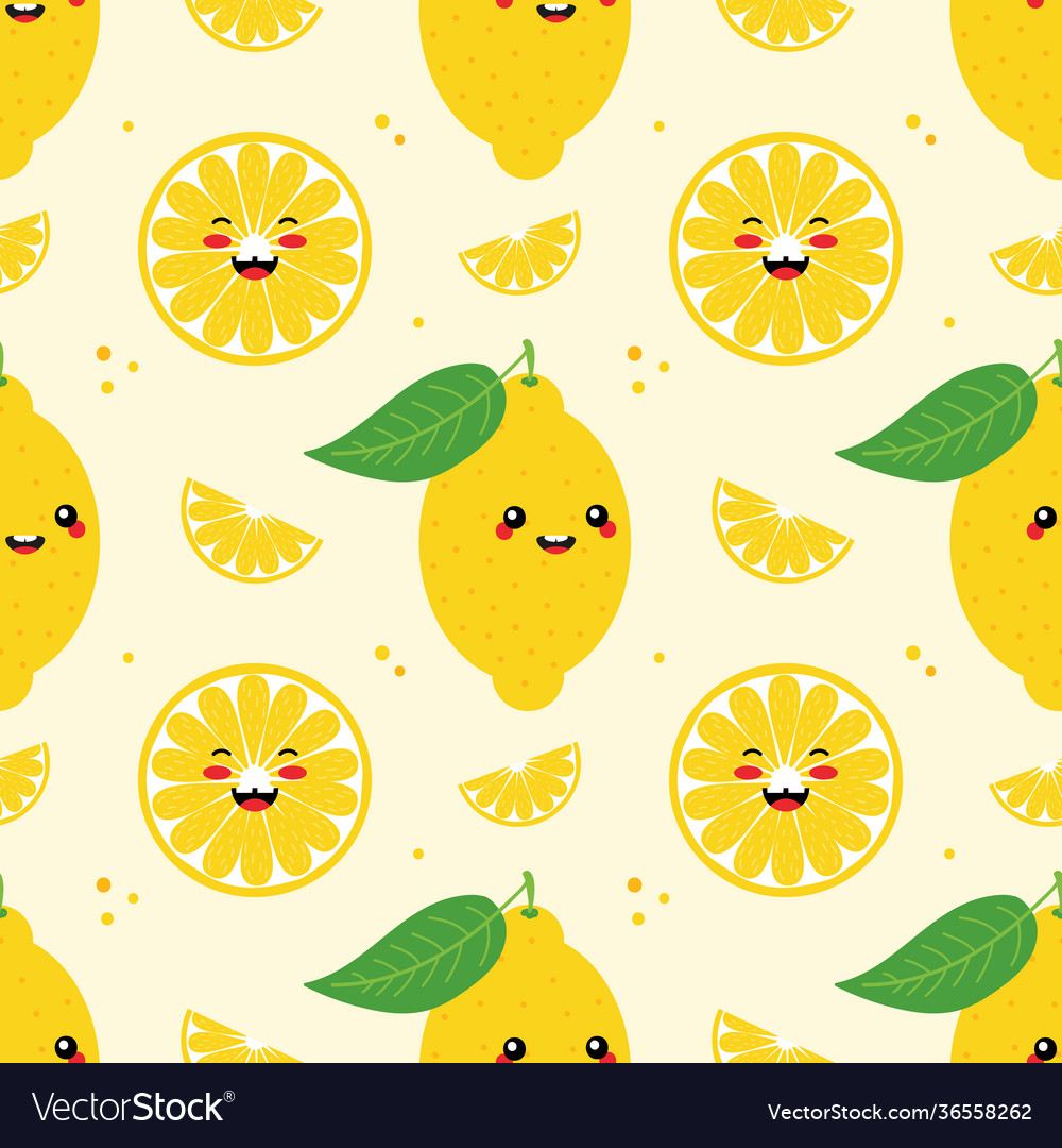 Lemons characters whole and slices pattern vector image Lemons characters whole and slices pattern