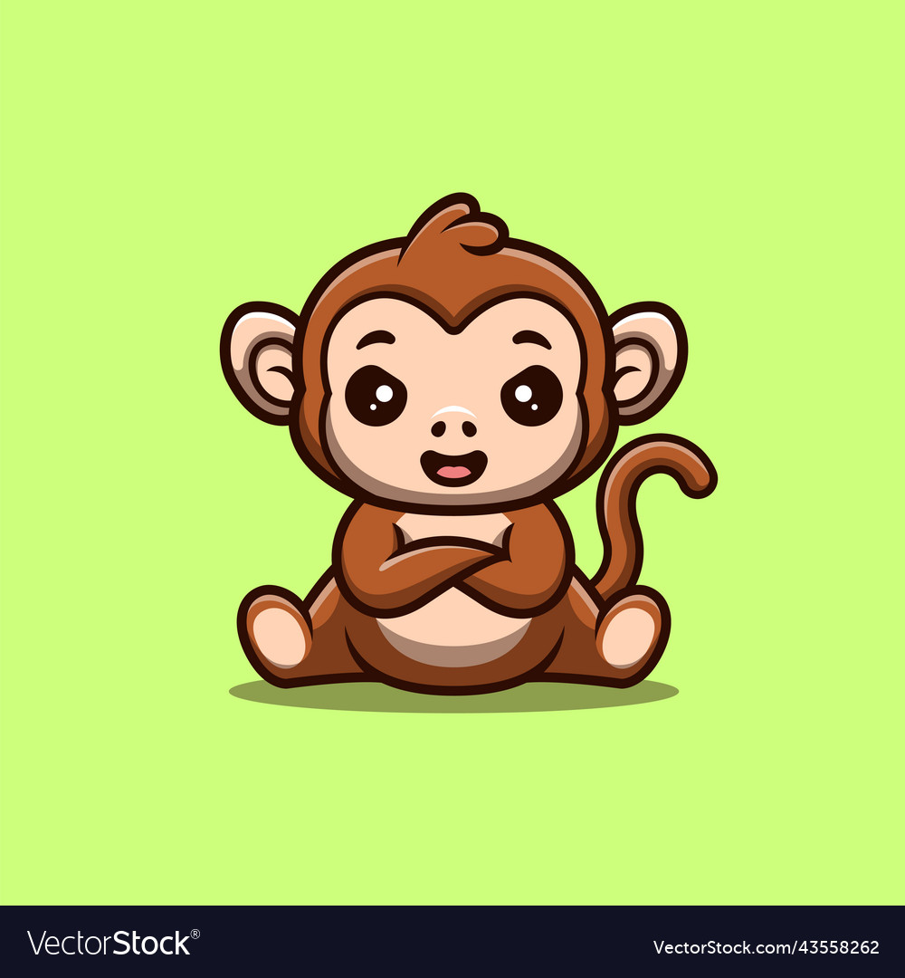 Monkey sitting angry cute creative kawaii cartoon Vector Image