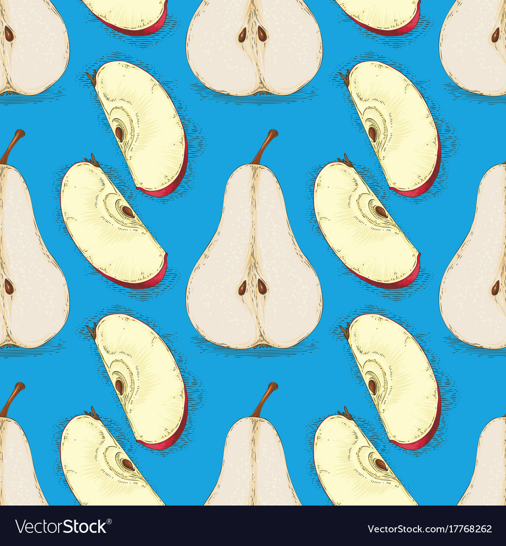 Seamless pattern pears and red apples slices