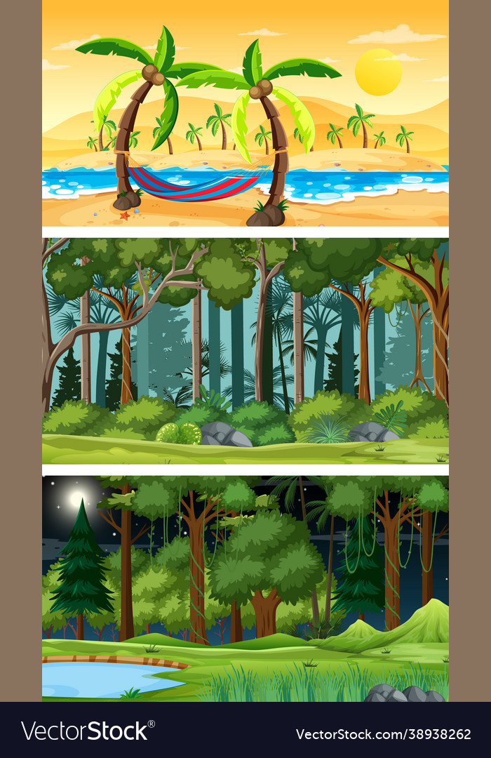 Set different types forest horizontal scenes vector image Set different types forest horizontal scenes
