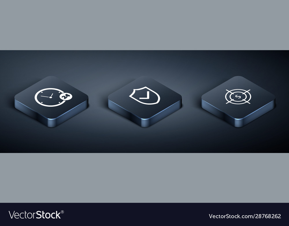 Set isometric clock 24 hours target with dollar Vector Image