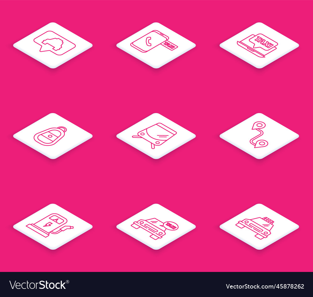 Set line map pointer with taxi call vector image Set line map pointer with taxi call