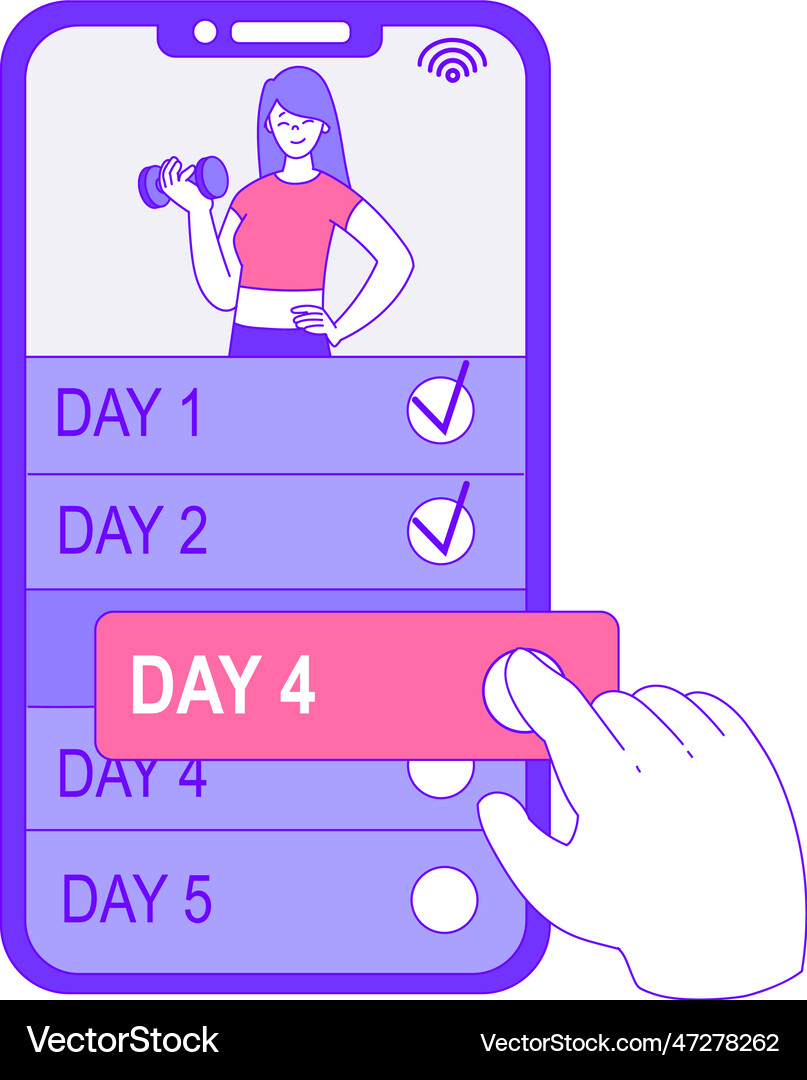 Sport workout app with hand touching smartphone Vector Image