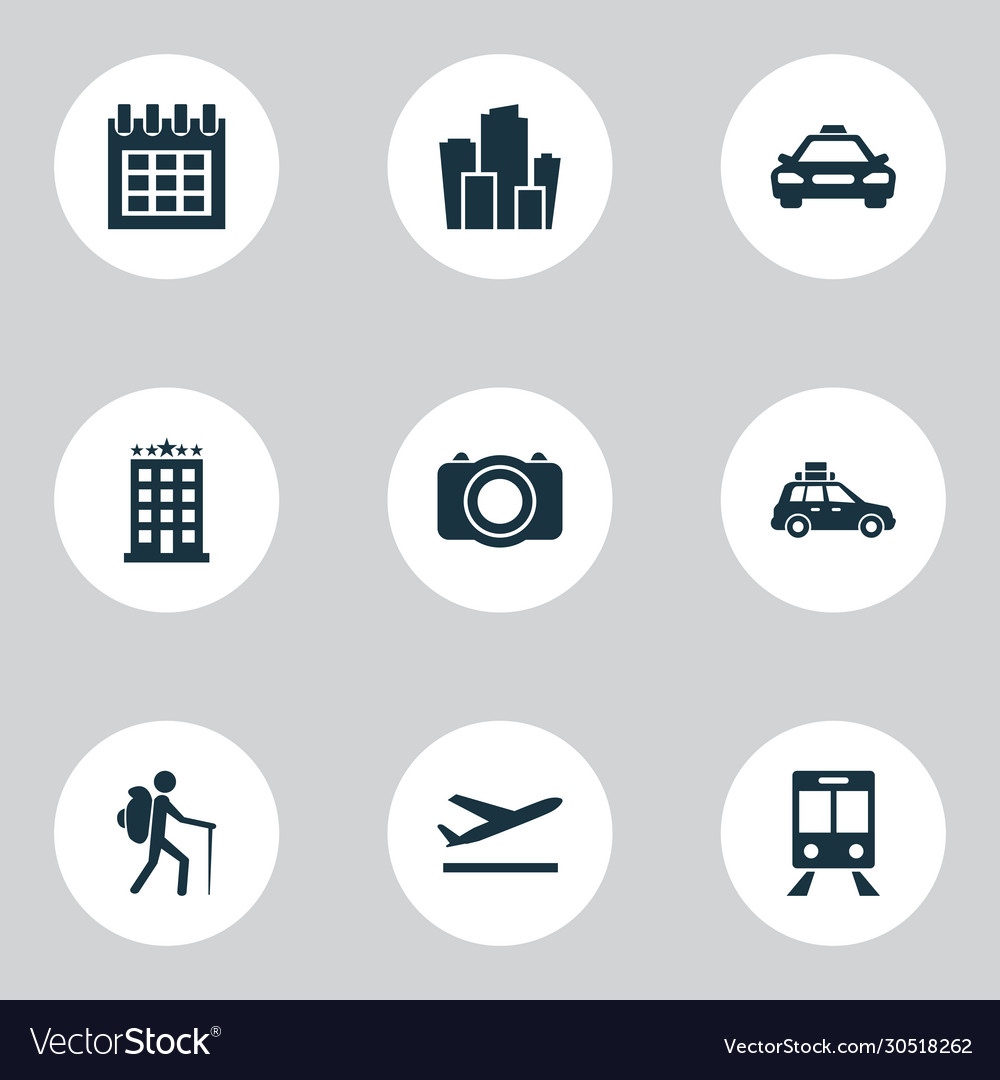 Traveling icons set with departure calendar