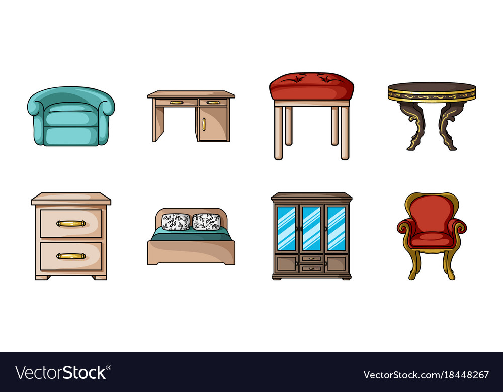 Furniture and interior icons in set collection