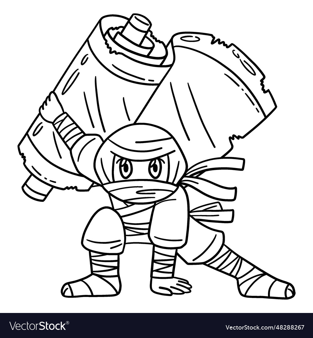 Ninja with jutsu scroll isolated coloring page