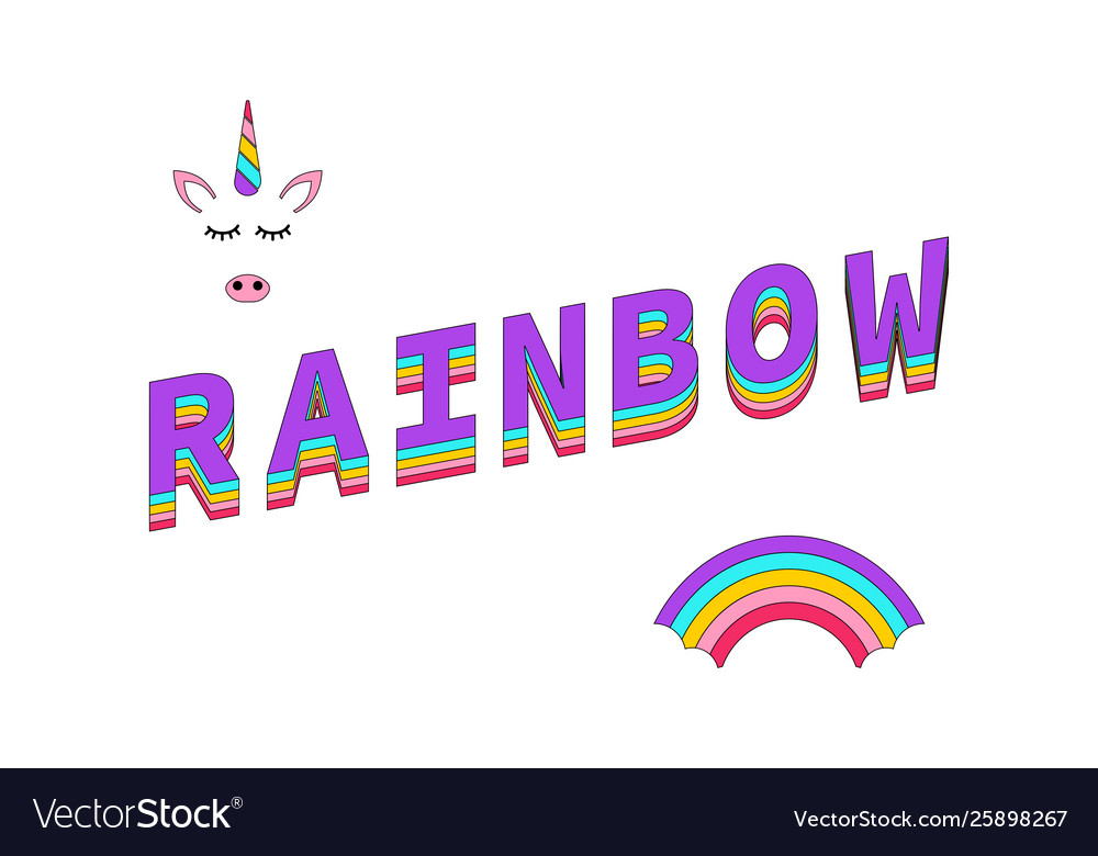 Rainbow color with unicorn and text