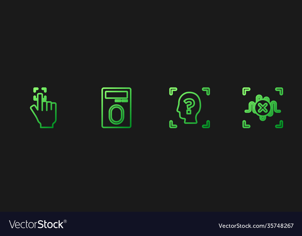 Set line face recognition fingerprint with lock vector image Set line face recognition fingerprint with lock