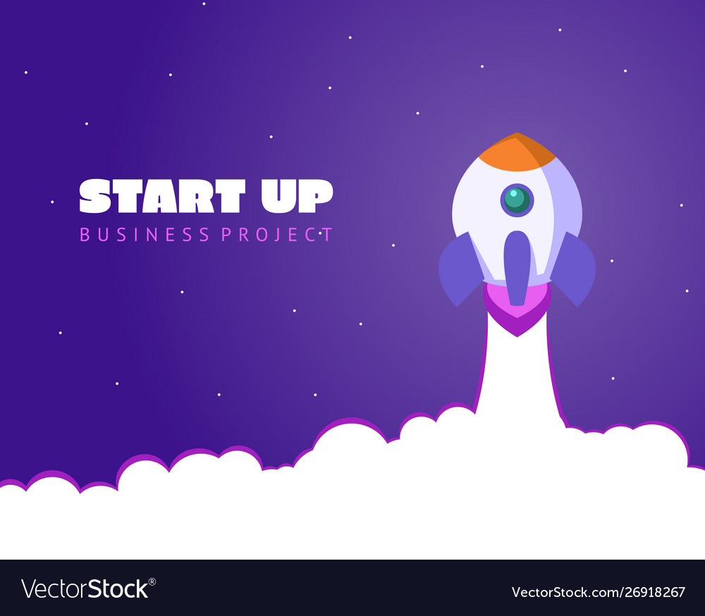 Start up concept space background with rocket