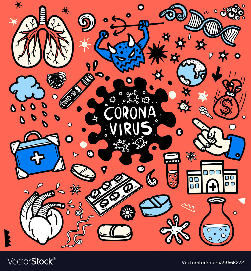 Doodle cute for covid-19 corona virus