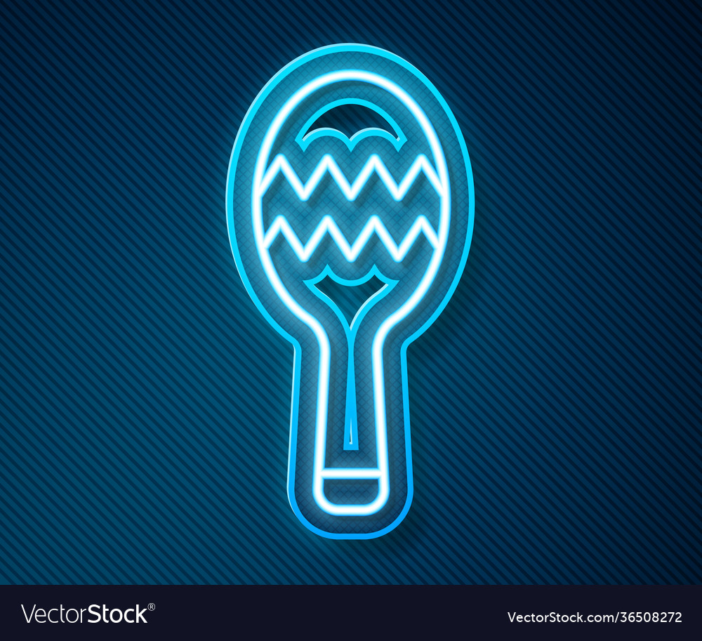 Glowing neon line maracas icon isolated on blue