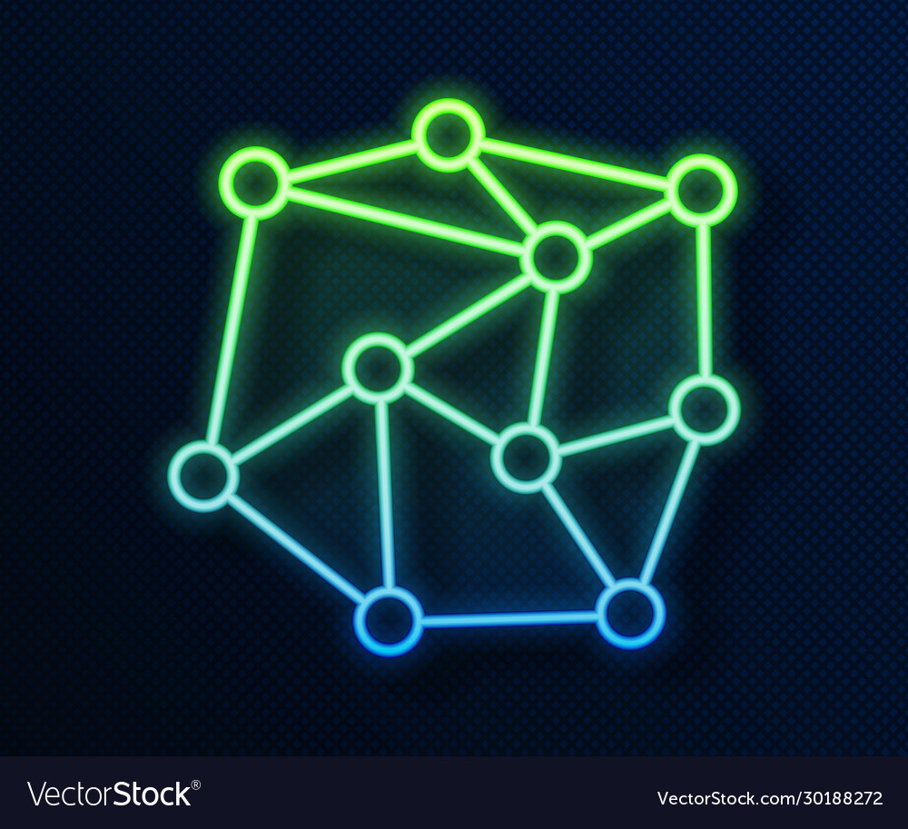 Glowing neon line neural network icon isolated