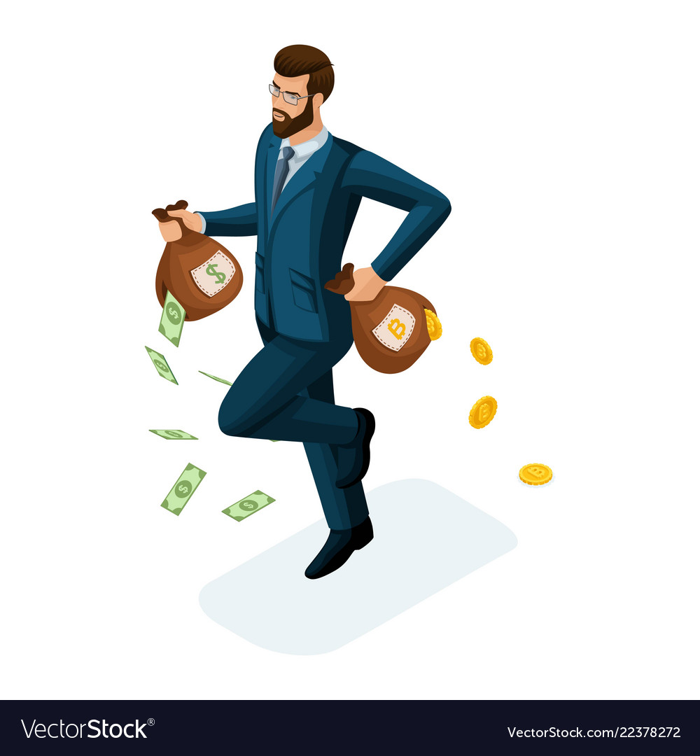 Isometric businessman runs away loses money Vector Image