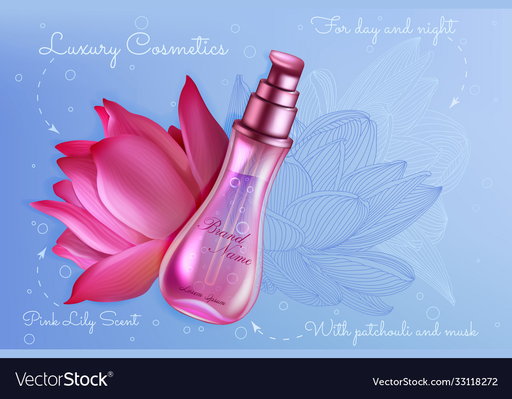 Luxury pink lotus lily perfume product pack Vector Image