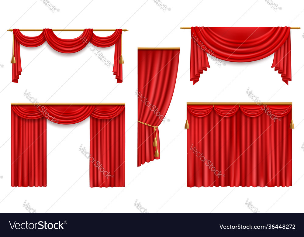 Realistic Curtains Red Cloth With Gold Ties Set Vector Image Gold Ties Set Vector Image, Gold And Red Curtains