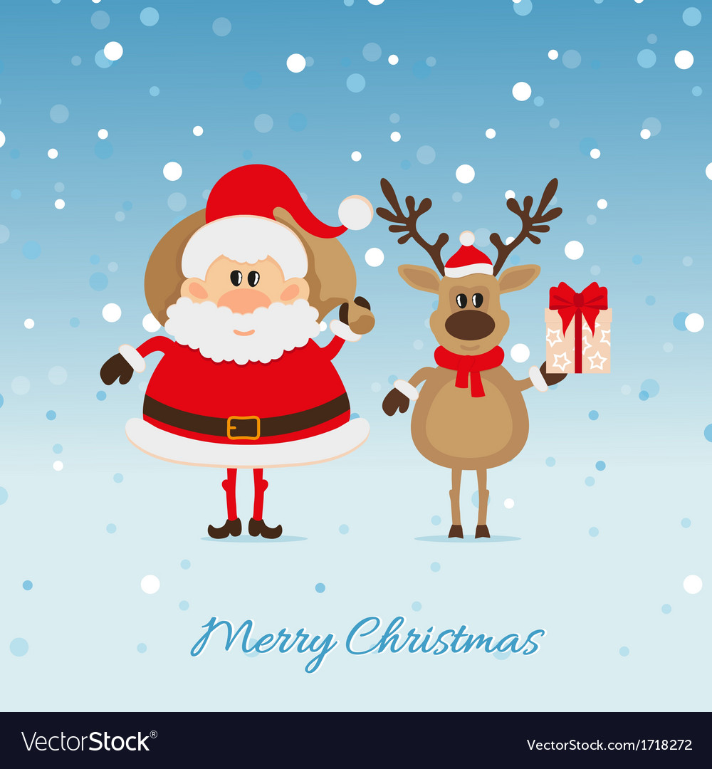 Santa claus with a bag of deer and the christmas Vector Image