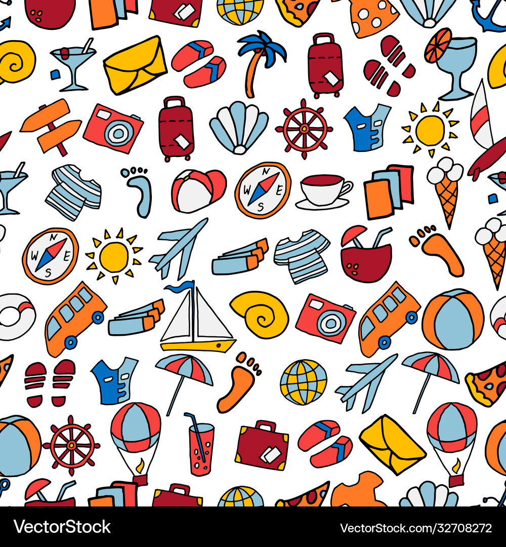Seamless pattern with colorful cartoon travel Vector Image