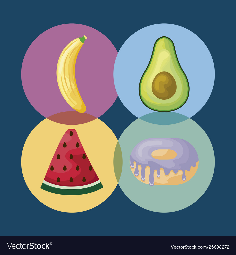 Set watermelon with avocado and icons