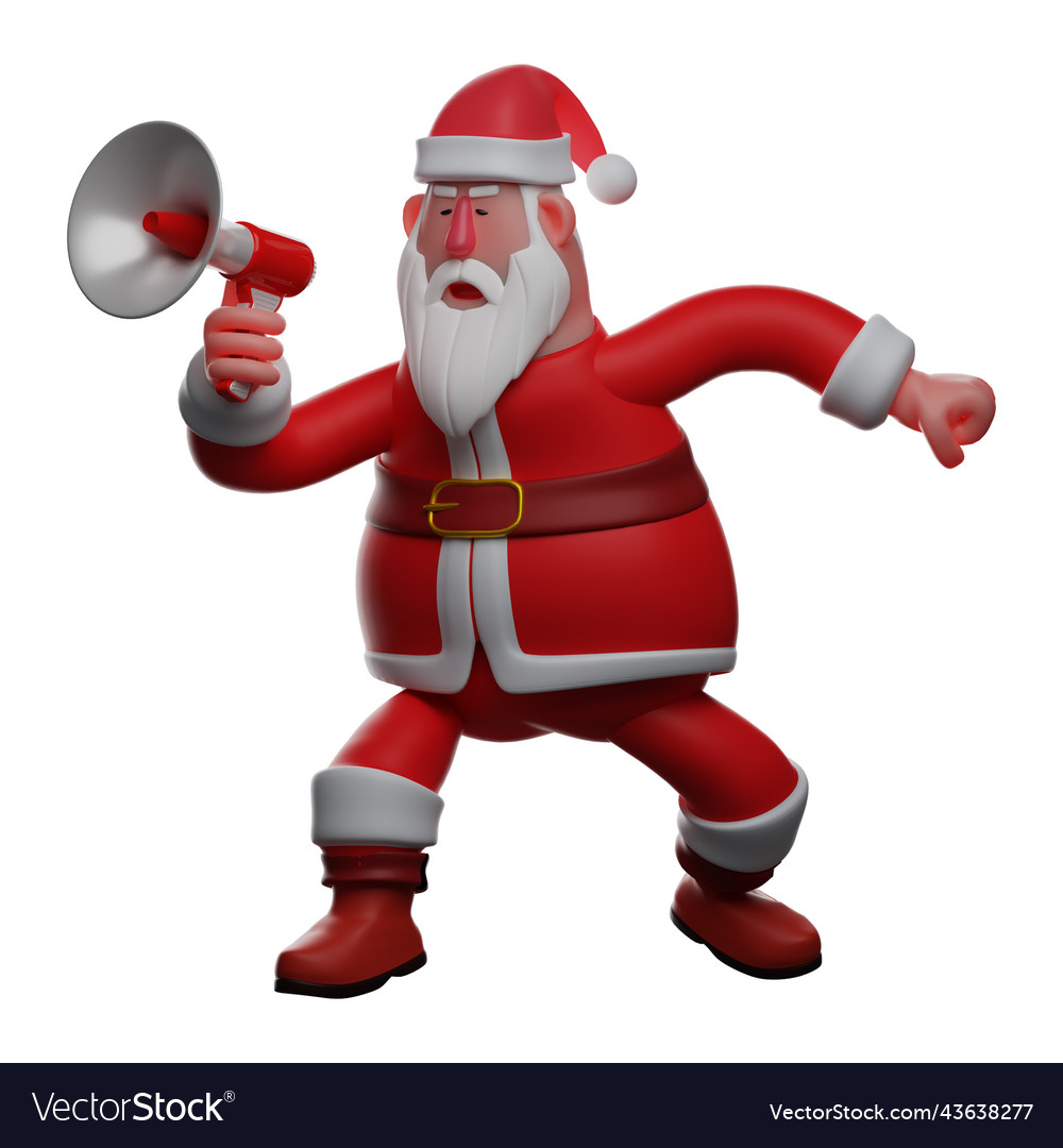 3d santa cartoon holding a megaphone