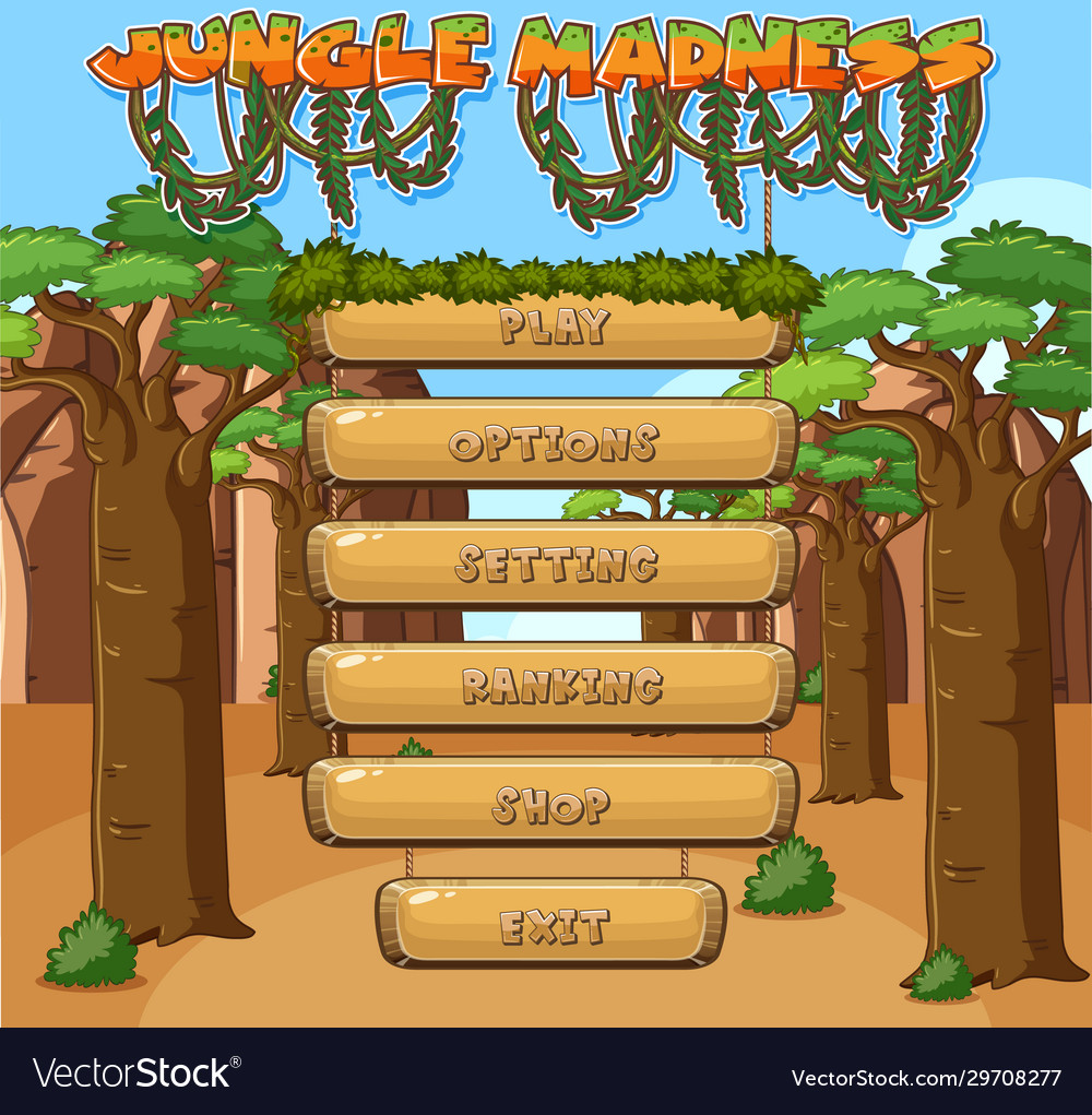 Hintergrundvorlage für Computerspiel mit Dschungel vector image Hintergrundvorlage für Computerspiel mit Dschungel