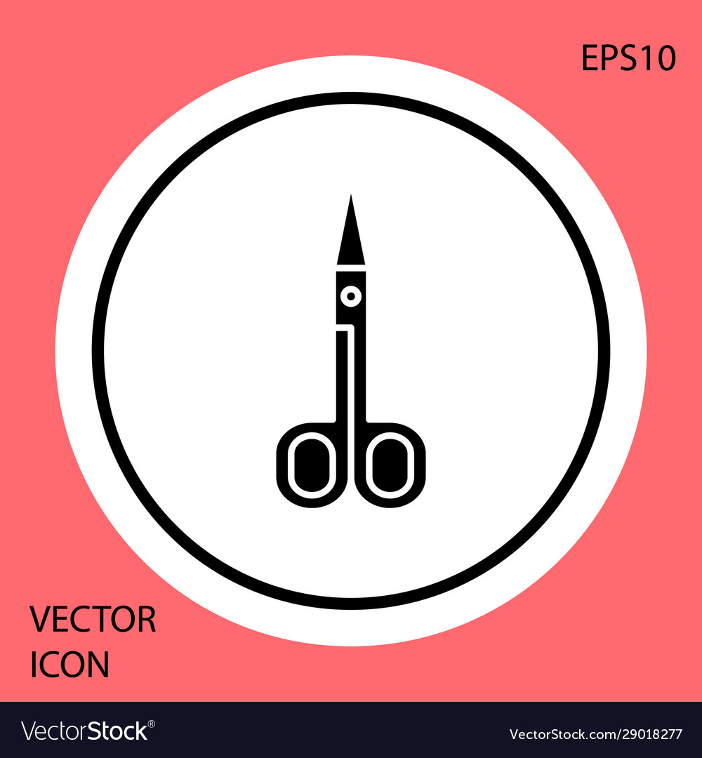 Black scissors icon isolated on red background
