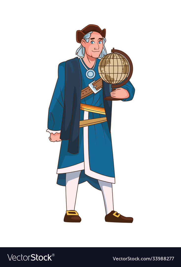 Christopher columbus with world maps character