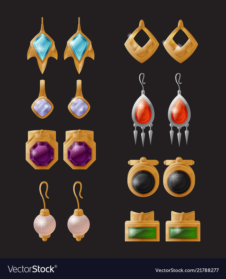 Collection expensive earrings isolated Royalty Free Vector