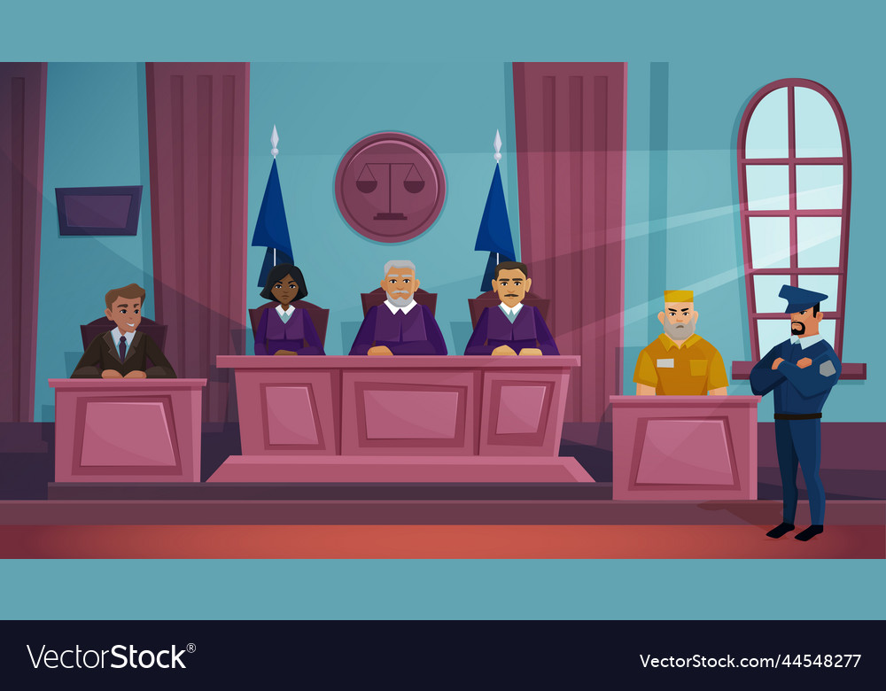 Court of law justice courtroom interior Royalty Free Vector