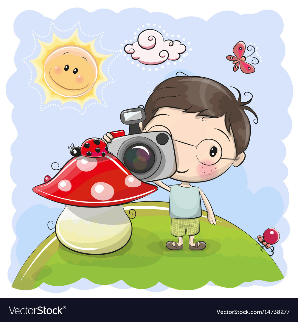 Cute cartoon boy with a camera Royalty Free Vector Image