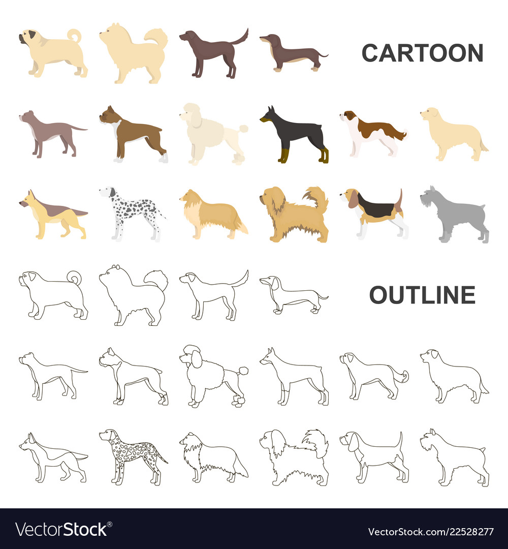 Dog breeds cartoon icons in set collection for Vector Image