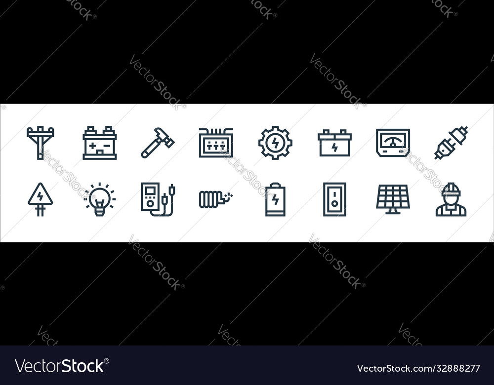 Electrician tools and line icons linear set vector image Electrician tools and line icons linear set